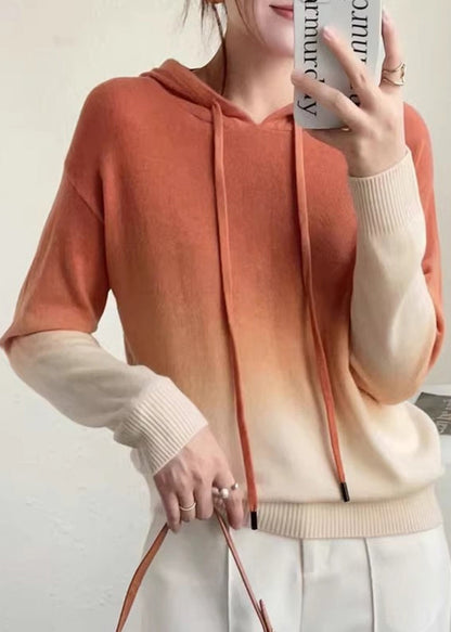 Herbstlich Wollpullover Kapuze Farbverlauf Strick