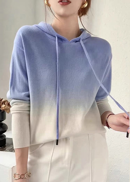 Herbstlich Wollpullover Kapuze Farbverlauf Strick