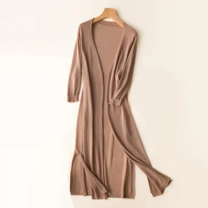Damen Strickjacke Lang Elegant Drapé Look