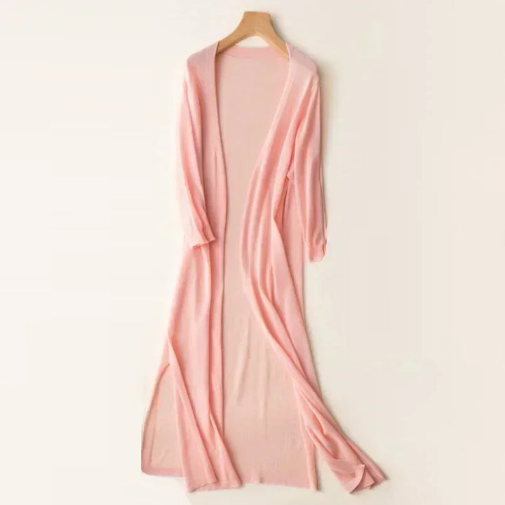 Damen Strickjacke Lang Elegant Drapé Look