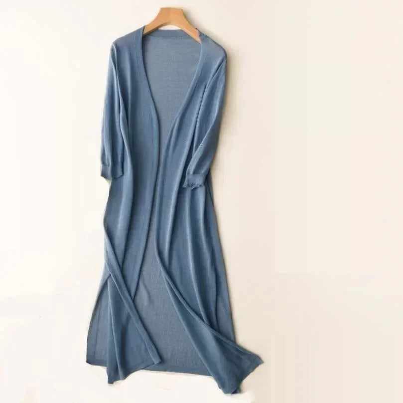 Damen Strickjacke Lang Elegant Drapé Look