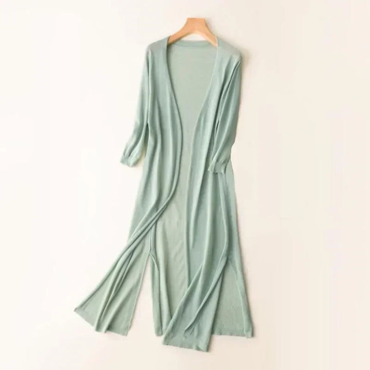 Damen Strickjacke Lang Elegant Drapé Look