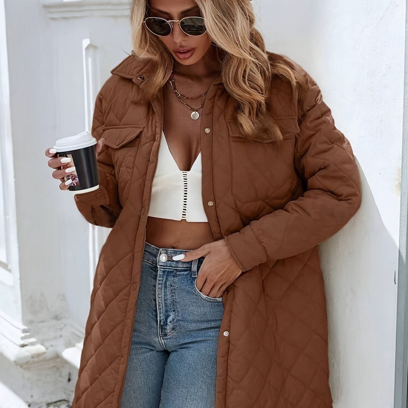 Damen Winterjacke Wattierte Pufferjacke Lang