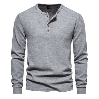 Herren Langarmshirt Strukturiert Modern Knöpfe