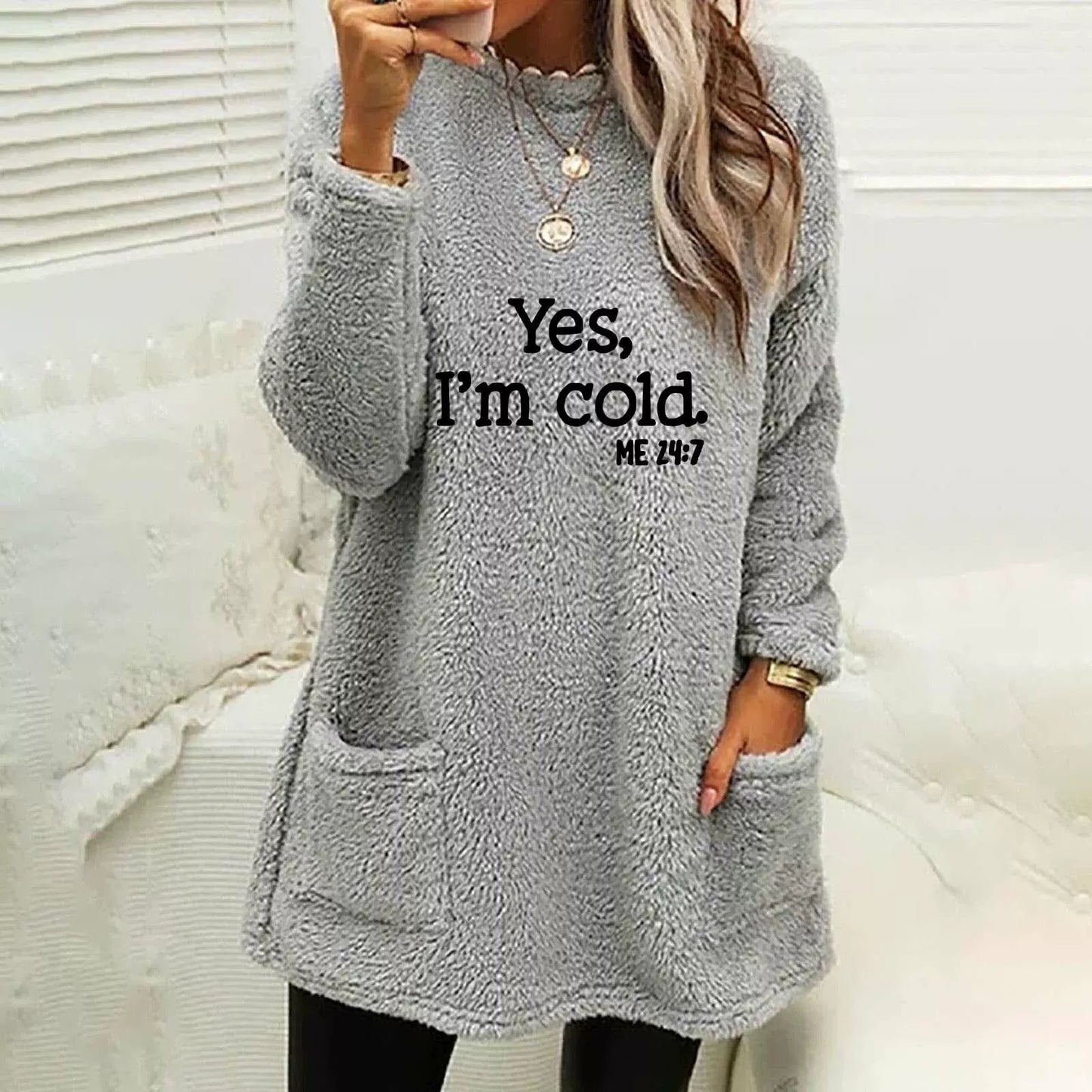 Übergröße Sweatshirt Doppelseitig Fleece Langarm mit Taschen
