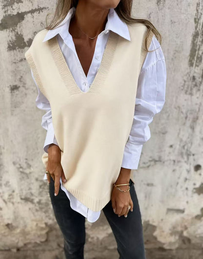 Damen Pullover Lässig V-Ausschnitt Casual Style