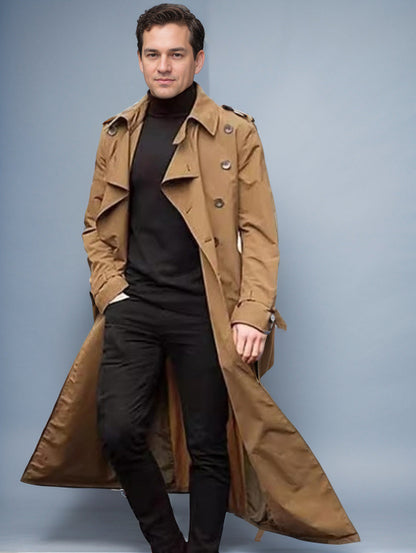 Herren Trenchcoat Lang Elegant Mit Taschen