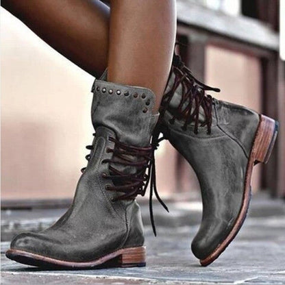 Damen Stiefeletten Chic Schnürung Nieten Design