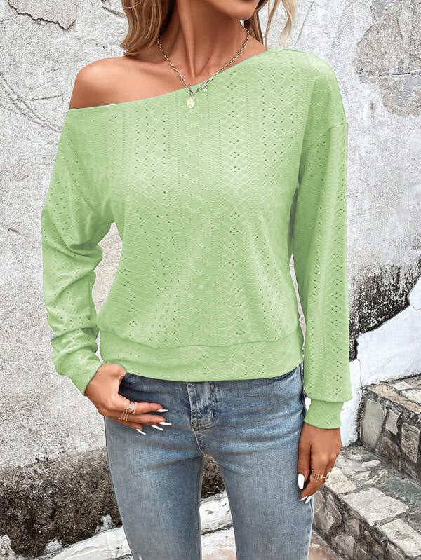 Damen Sweatshirt Lässig Asymmetrisch Lochmuster Trendy