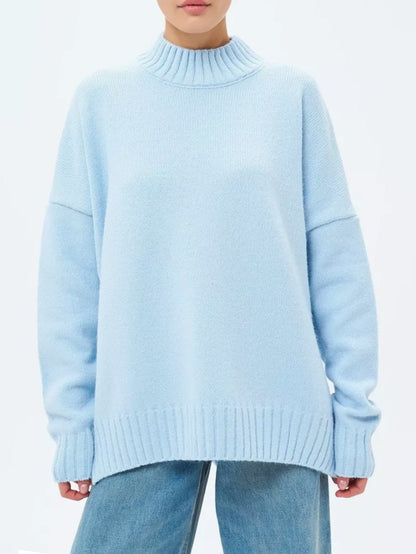 Übergrößer Pullover Gerippt Semi Hoher Kragen