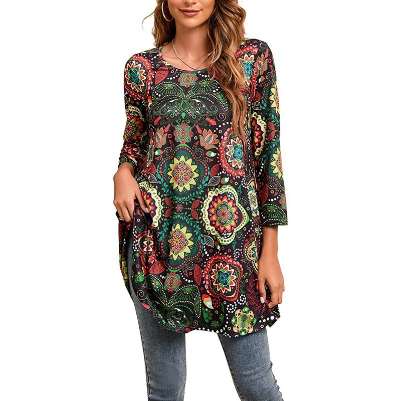 Damen Tunika Mandala Druck Sommerkleid Elegant