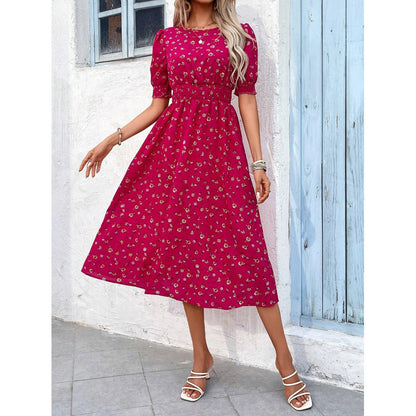 Sommer-Kleid Blumenmuster Römer-Taille Damenkleid