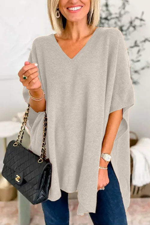 Damen Strickponcho Lässig V-Ausschnitt Oversized