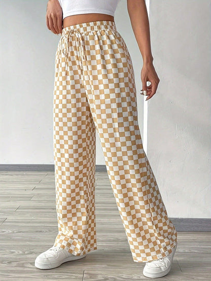 Damen Comfort Hose Karierter Stil Elastischer Bund