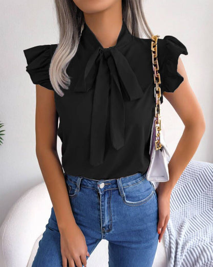 Damen Bluse Rüschen Chic Schleife Design