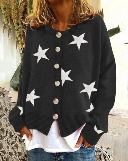 Damen Strickjacke Sternenmuster Chic Trend
