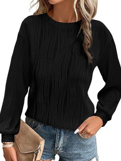Damen Plisseepullover Langarm Elegant