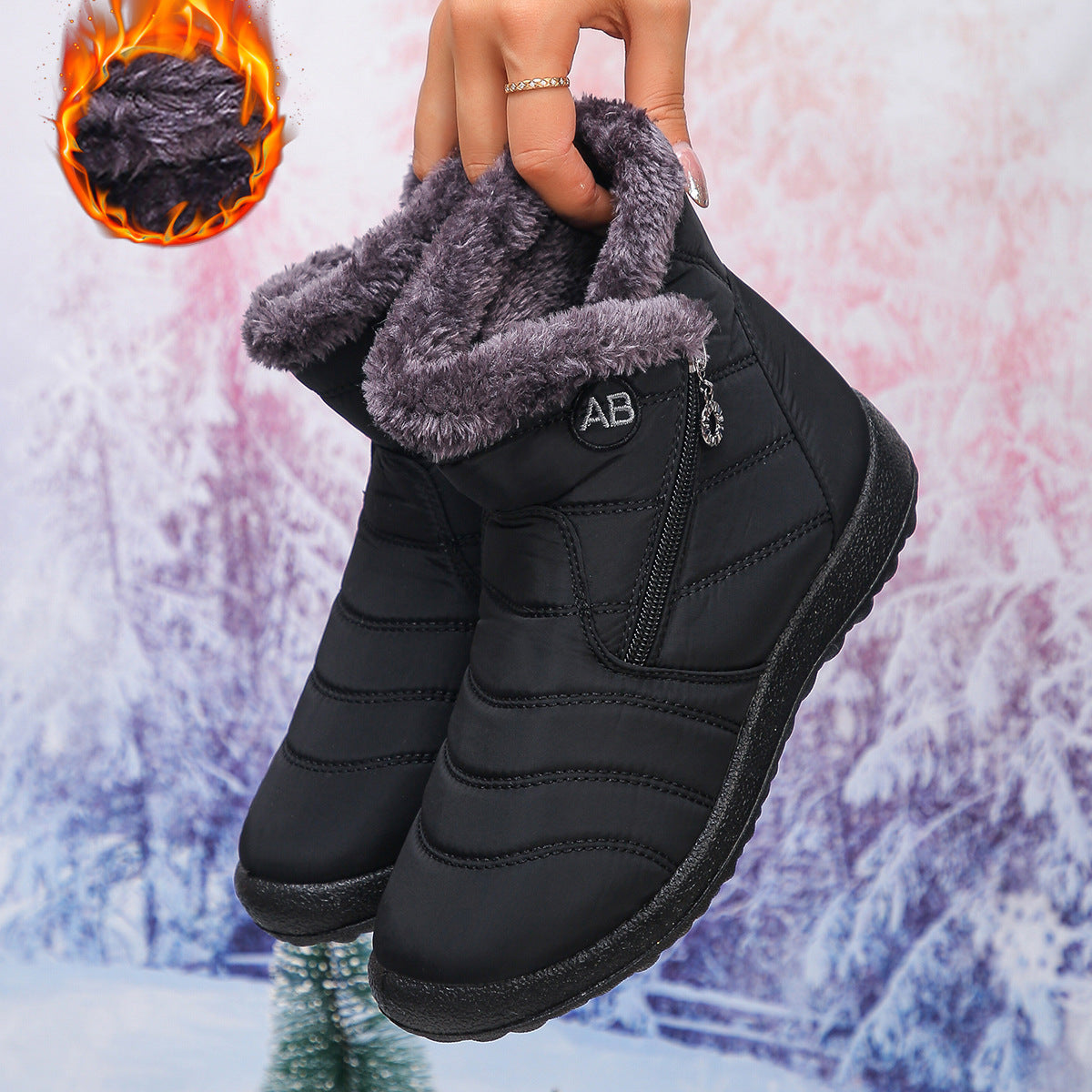 Damen Winterstiefel Warm Kuschelig Reißverschluss