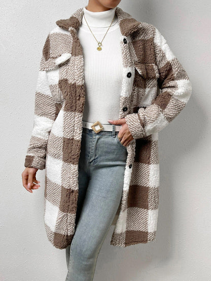 Warmes Karo Teddyjacke Damen Mantel