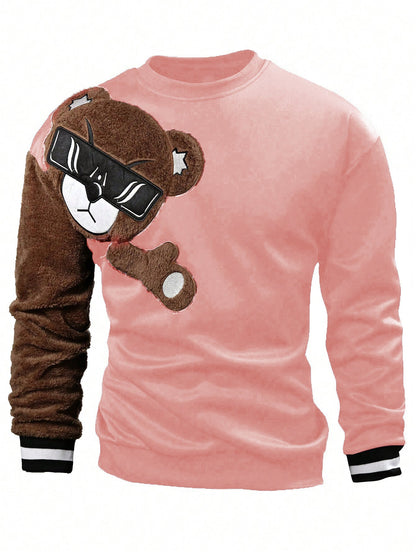 Herren Sweater Bär Applikation Weich Plüsch