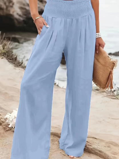 Damen Leinenhose Weit Bequem Faltenrock Effekt