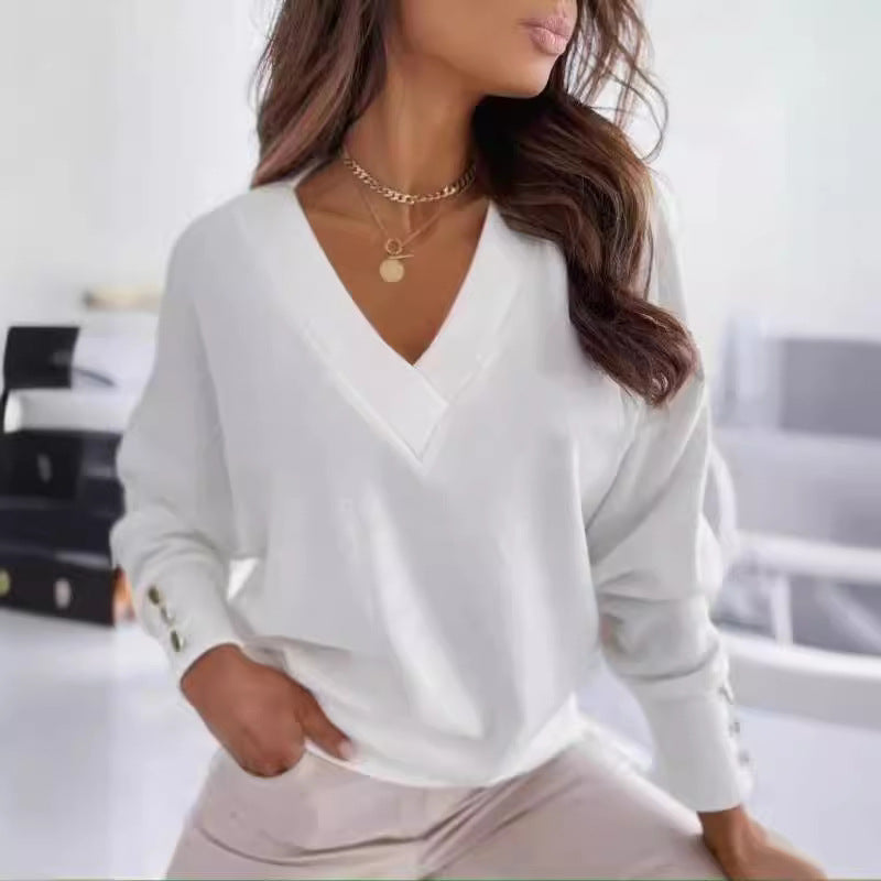 Damen Pullover V-Ausschnitt Chic Knöpfe Elegantes Design