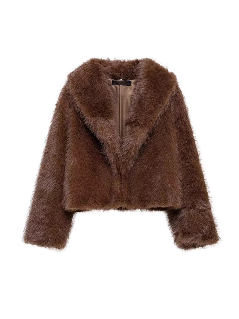 Damen Stylish Kunstfell Jacke Modisch Elegan