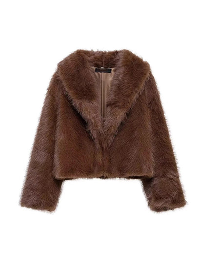 Damen Stylish Kunstfell Jacke Modisch Elegan