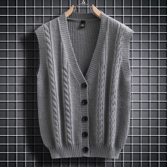 Herren Strickjacke Ärmellos Zopfmuster Elegantes Design - IdealeKleiden