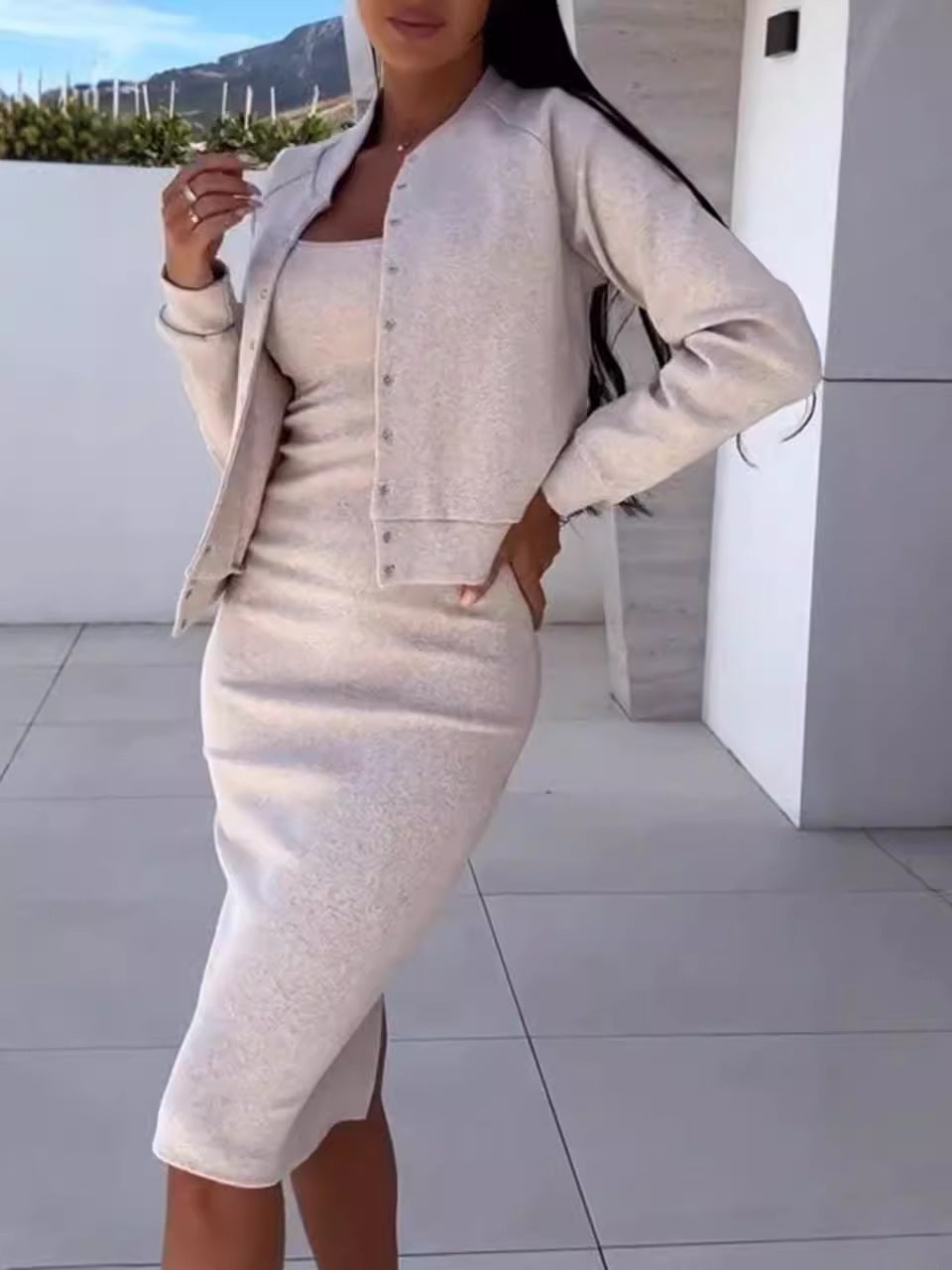 Elegantes Unterkleid Figurformend Midi Lang Ärmellos