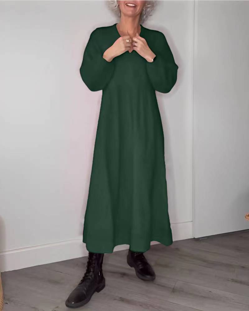 Damen Maxikleid Elegant V-Ausschnitt Langärmlig