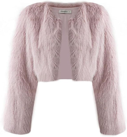 Damen Kurzjacke Flauschig Offener Schnitt Chic
