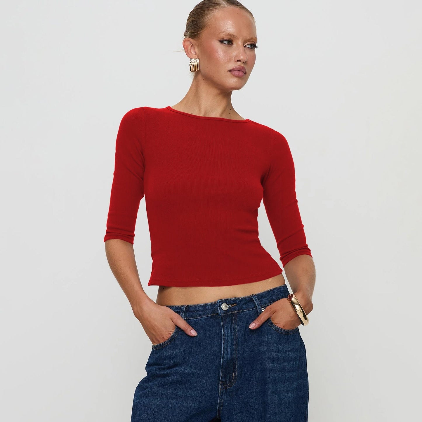 Damen Cropped Top Figurformend aus Rippstoff