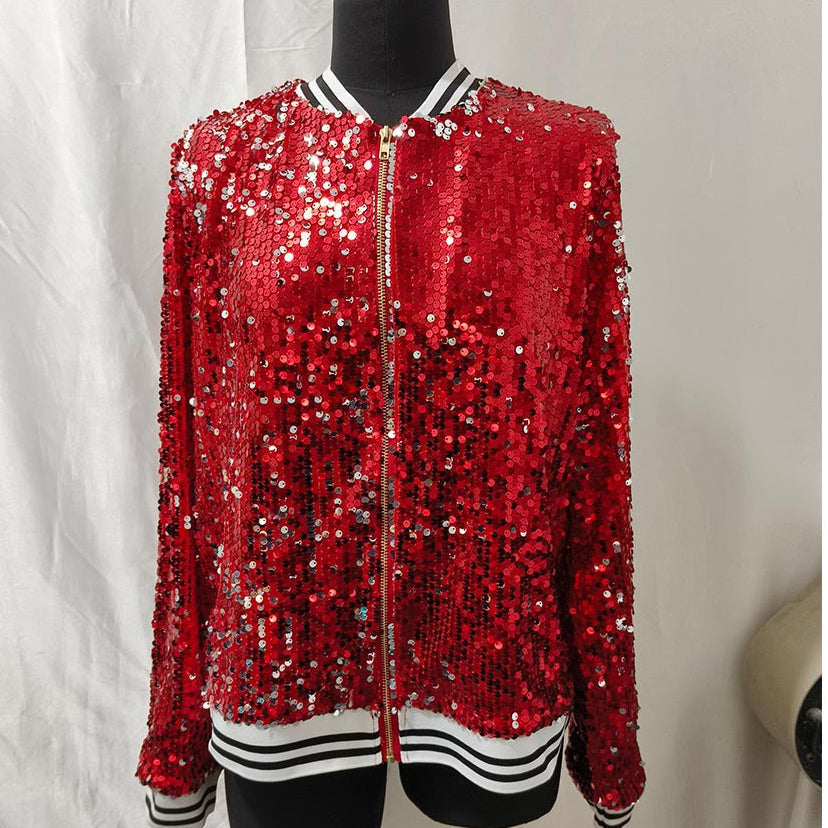 Glamouröse Damen Bomberjacke Pailletten Elegant