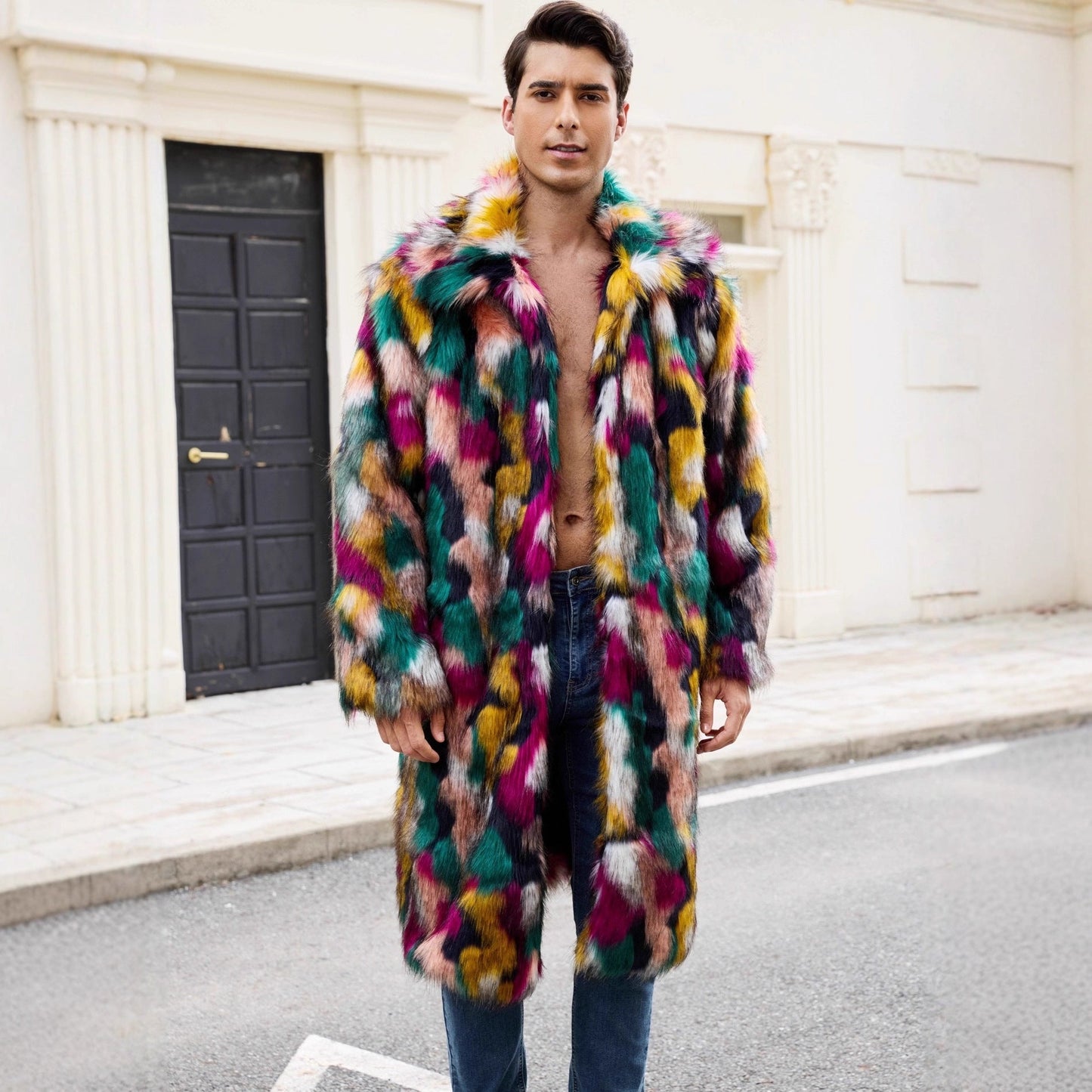 Herren Kunstpelz Mantel Bunt Moderner Style - IdealeKleiden
