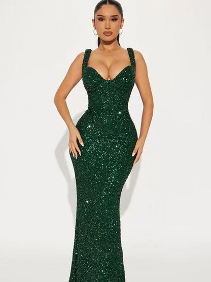 Damen Abendkleid Pailletten Glamour Schwarz