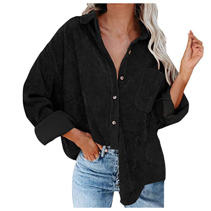 Damen Oversized Kordbluse Bequem Elegant