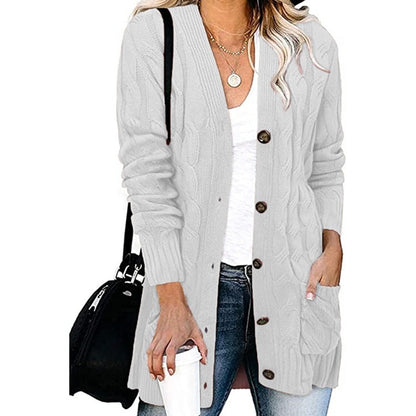 Damen Cardigan Grobstrick mit Knöpfen und Taschen