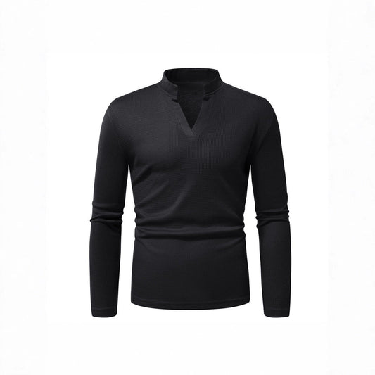 Herren Langarmshirt Modern Stehkragen Strukturiert - IdealeKleiden