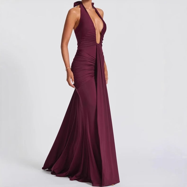 Damen Langkleid Elegant V-Ausschnitt Sommerkleid