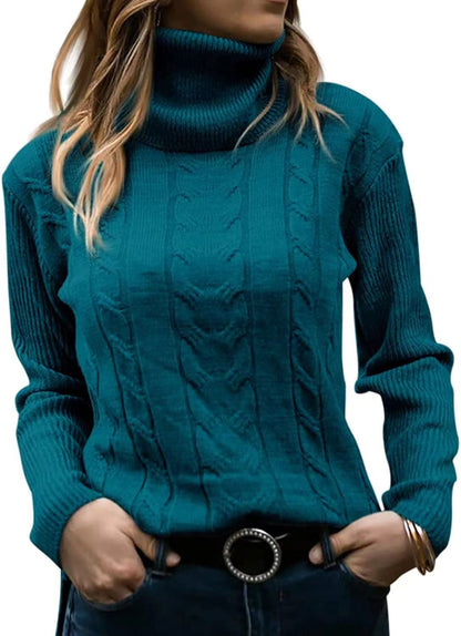 Damen Strickpullover Stehkragen Zopfmuster Elegent