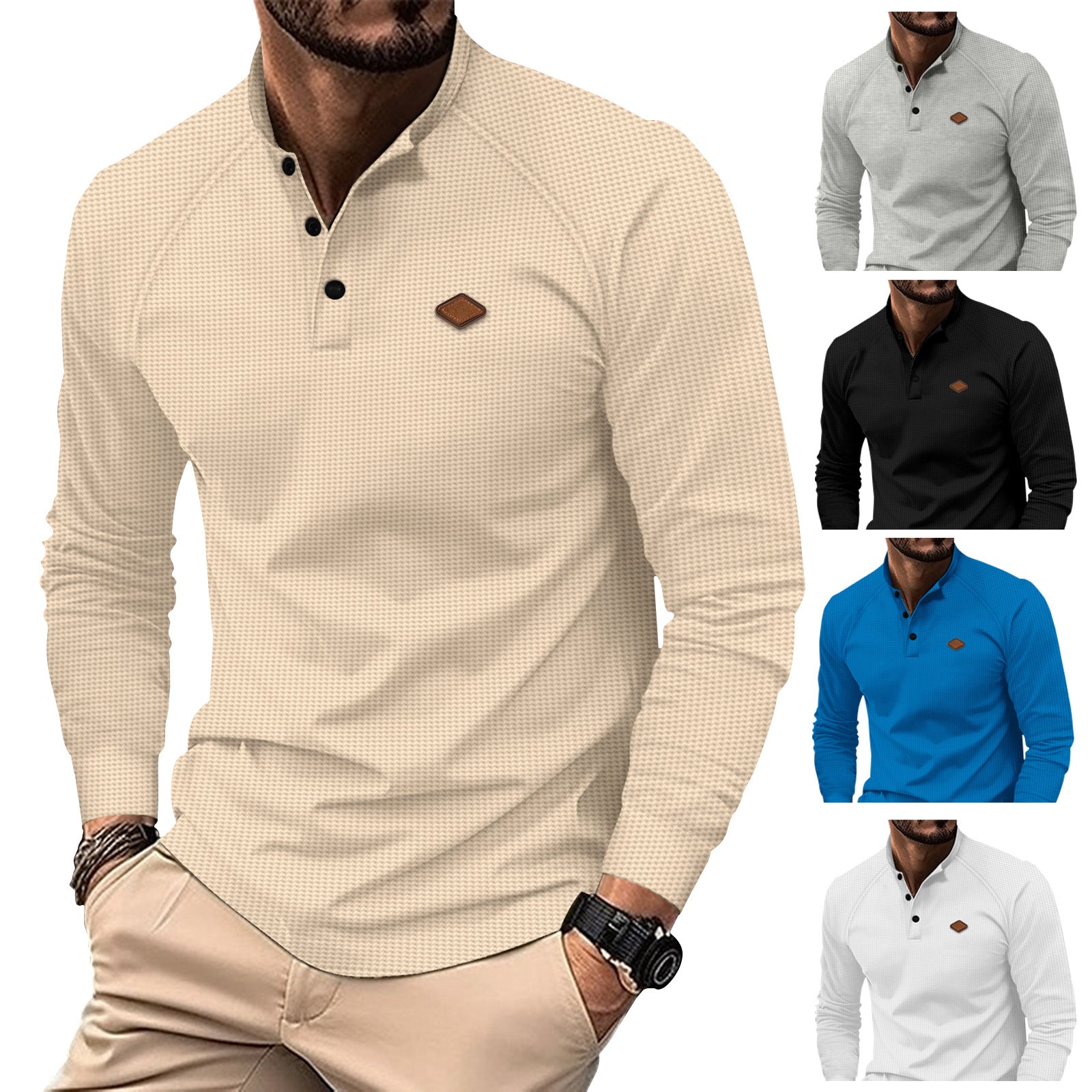 Herren Langarmshirt Elegant Muster Moderner Kragen - IdealeKleiden