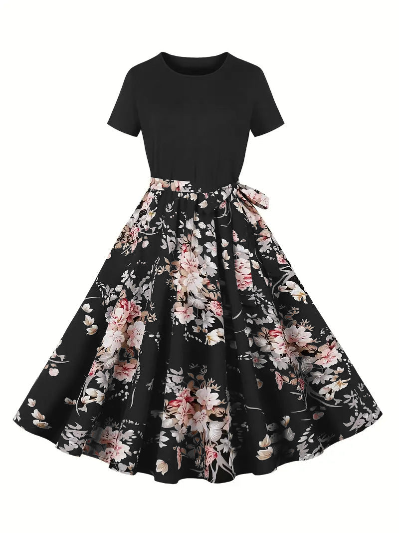 Damenkleid Elegant Spitze Kontrast Oberteil