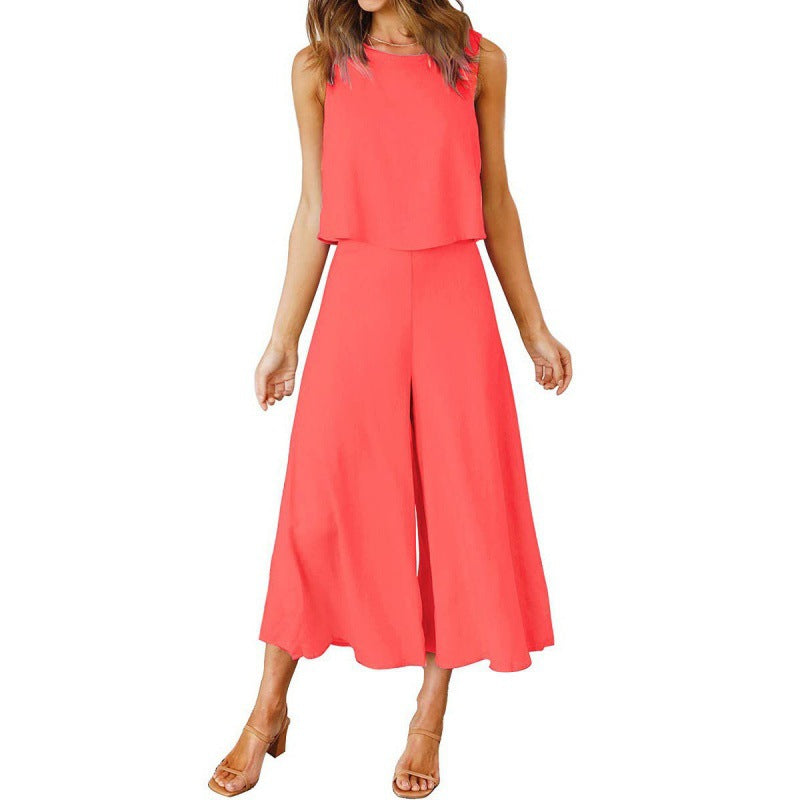 Damen Jumpsuit Elegant Fließend Weite Bein