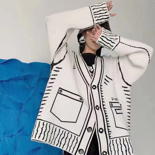 Damen Strickjacke Modern Grafik Design - IdealeKleiden
