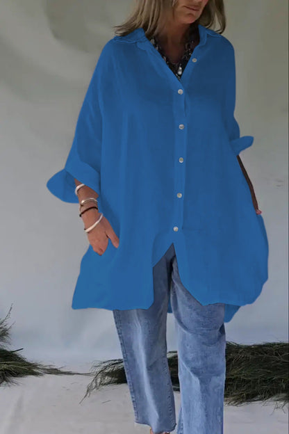 Damen Bluse Oversize Lässig Druckknopf