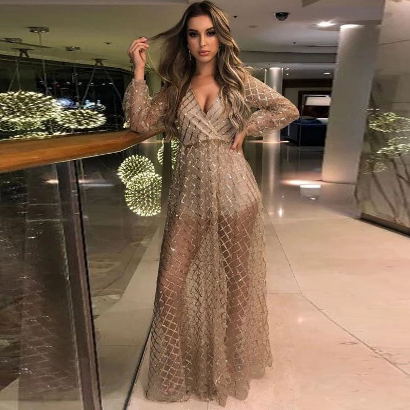 Damenkleid Elegant Durchsichtig mit Glitzer Akzenten