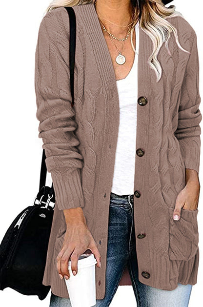 Damen Strickjacke Zopfmuster Mit Taschen