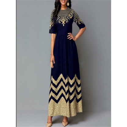 Damen Maxikleid Elegant Gold Muster Sommerkleid