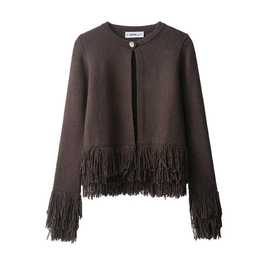 Damen Strickjacke Trendig Fransen Look - IdealeKleiden
